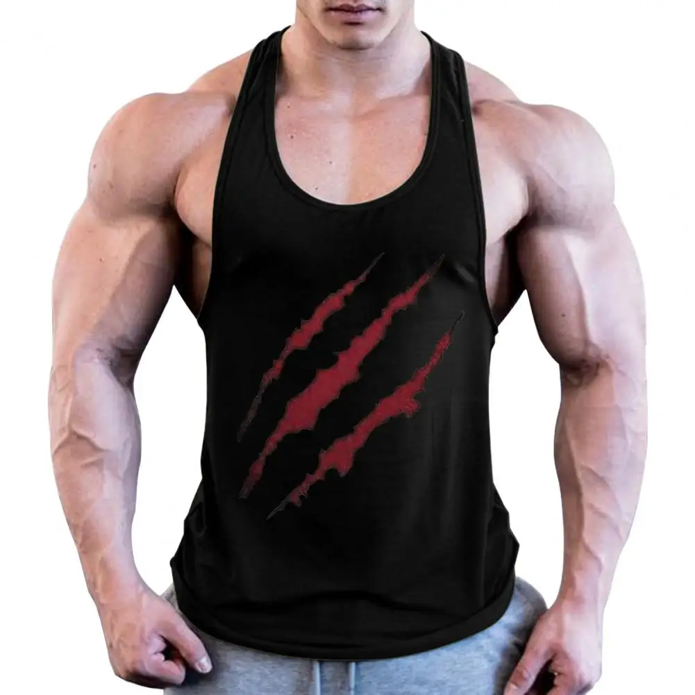 Fitness Vest with Paw Print Men's Quick-drying Racerback Fitness Vest for Wear with Blood Paw Print Design O-neck Sports Top