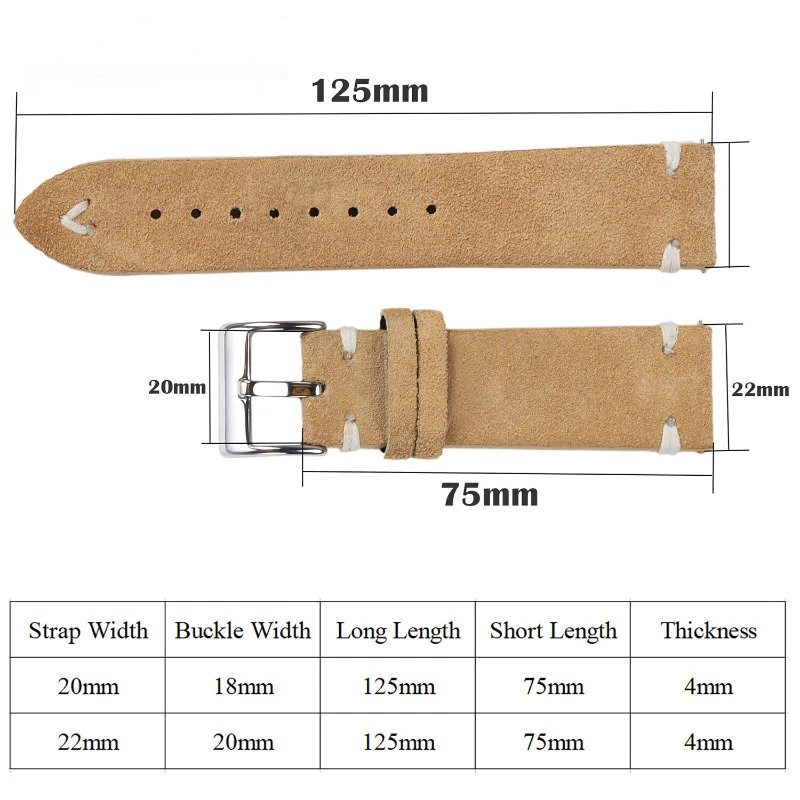 Genuine Suede Leather Wristband for Seiko 18/20/22mm Quick Release Vintage Bracelet Soft Strap Men Accessories Replacement