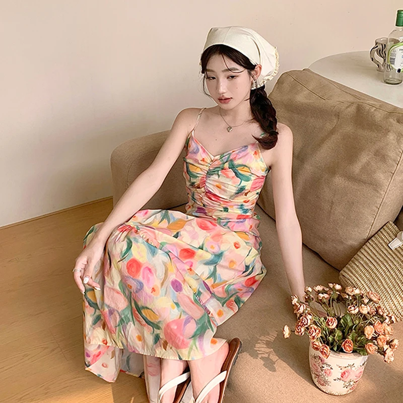 Robe d'été bohème pour femmes, tenue de vacances élégante plissée à fleurs