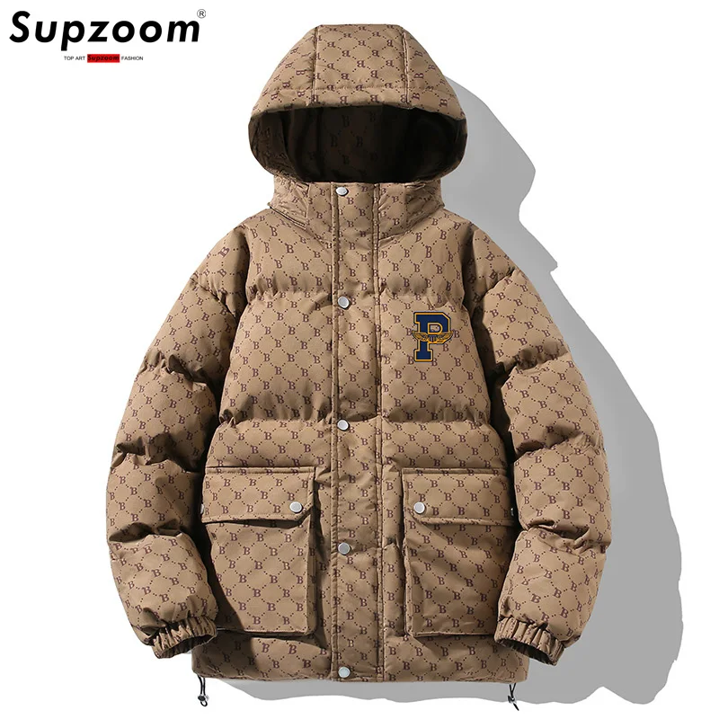 

Supzoom 2025 New Arrival Print Bread Suit Hooded Winter Cotton Couple Cold Clothes Hooded Casual Mens Jackets And Coats
