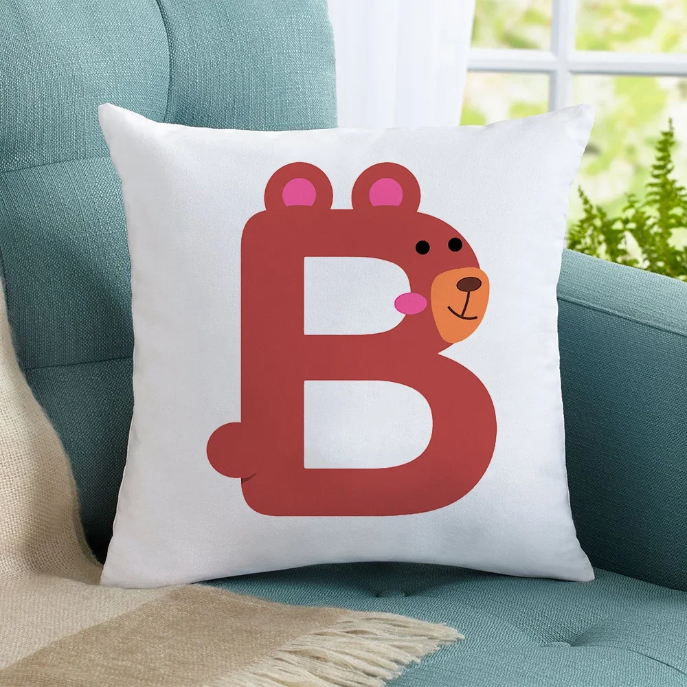 45x45cm Animals 26 English Letters Printed Pattern Pillowcase Alphabet Cushion Cover Home Sofa Decorative Pillowcase