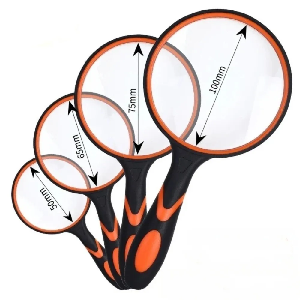 10x Magnification Handheld Magnifying Glass Lightweight Non-Slip Handle Reading Magnifier 50/65/75/100mm