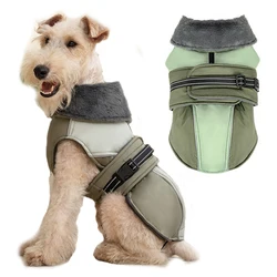 Winter Dog Jacket with Harness Hole Warm Thicken Windproof High Fur Collar Dog Coat for Small Dogs Reflective Pet Snow Outfit