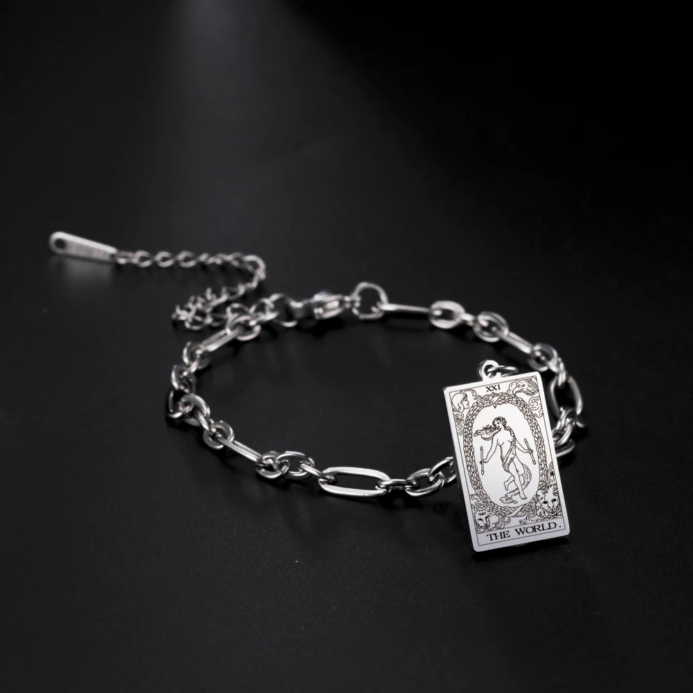 LIKGREAT Tarot Card Charms Bracelets for Women Men The Major Arcana Amulet Stainless Steel Classic Tarot Wrist Jewelry Gifts