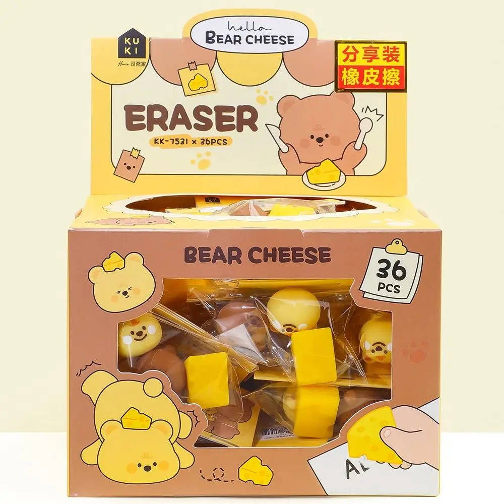 Cheese Bear Panda Fast Food 3D Shape Eraser High Elasticity Traceless Sharing Packing Mini Eraser Dustless Pencil Wiping Eraser