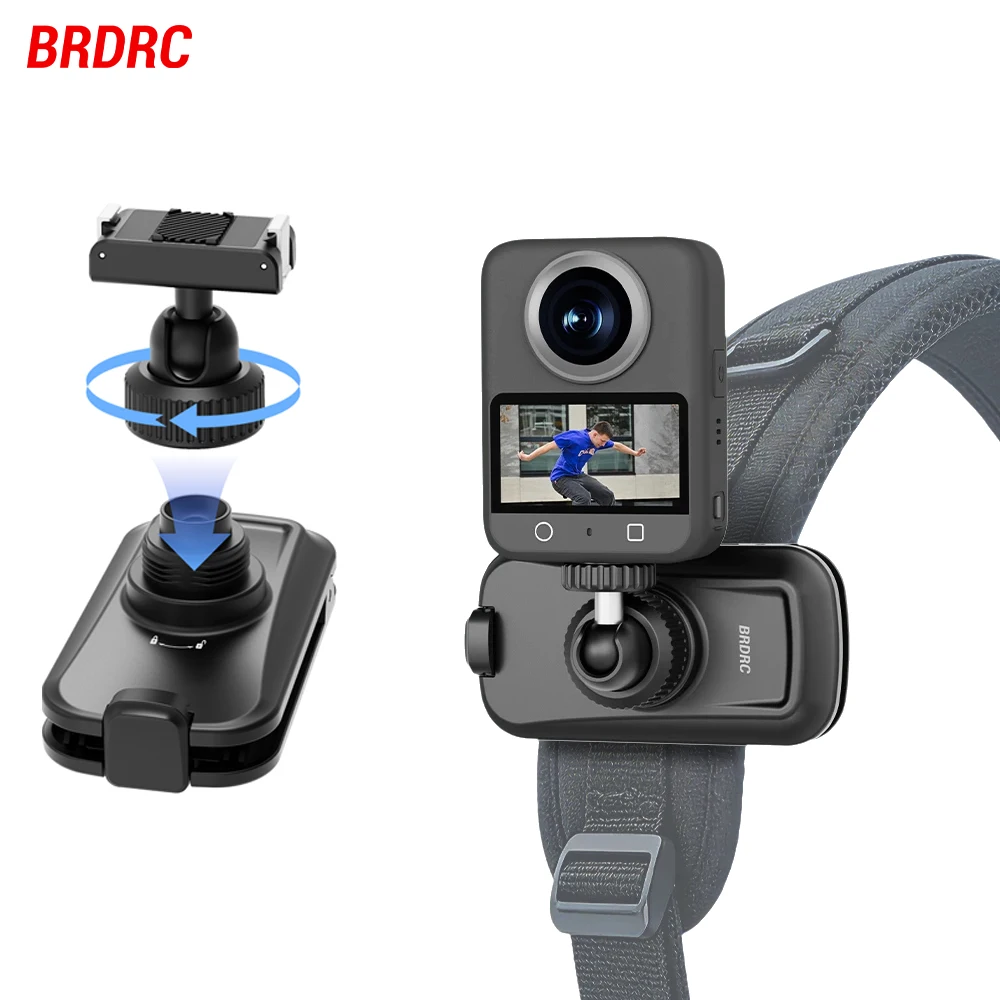 

Крепление BRDRC на рюкзак для камер DJI Action 6/5 Pro/4, аксессуары, 360° ° Вращающийся магнитный кронштейн для рюкзака с быстросъемным адаптером