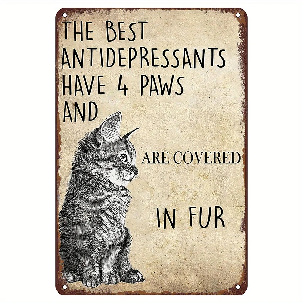Vintage Metal Tin Sign for Cat Lovers - Adorable Cats with Paw Prints, Waterproof & Weather-Resistant, Pre-Drilled Easy Hanging