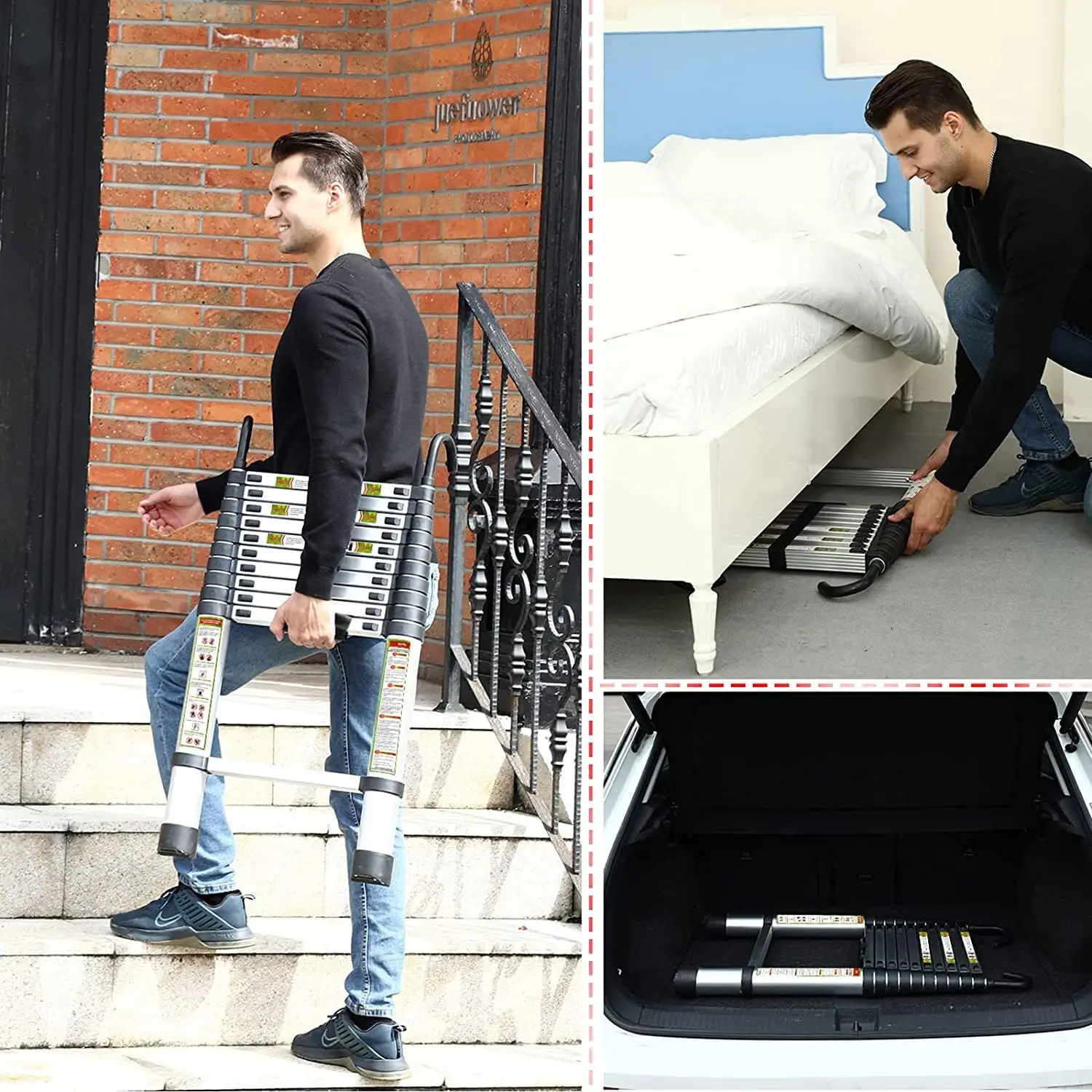 แบบพกพา 200 ซม.-ยืดได้อลูมิเนียมบันไดลื่นฟุตและตะขอที่มั่นคงสําหรับครัวเรือนทํางานกลางแจ้งและบันได