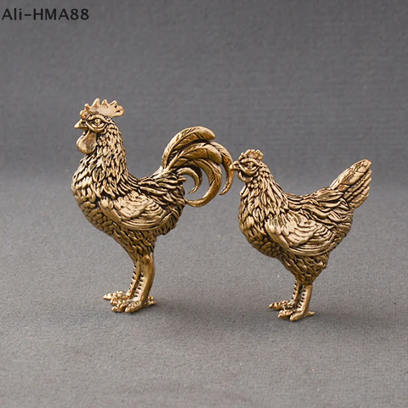 HMA88-1/2PCS Copper Rooster And Hen Ornaments Solid Brass Rooster Small Statue Office Desktop Ornaments Tea Pet Crafts