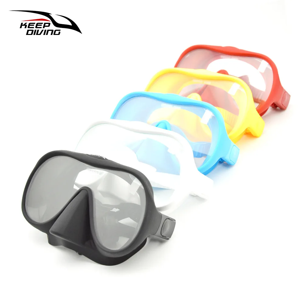 Silicone Anti-Fog Diving Goggles Snorkeling Triple Foldable Portable Large Field Of Vision Low Volume Tempered Glass DM-408