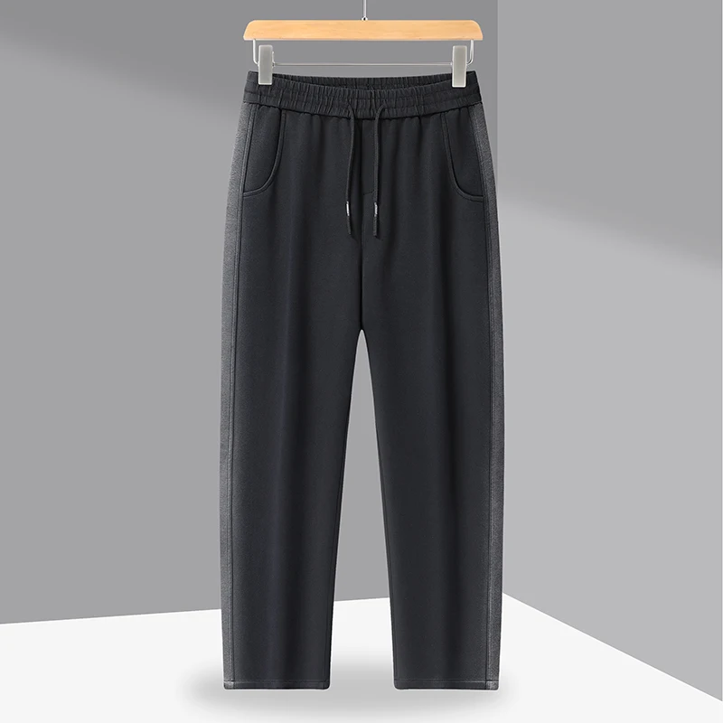 

Plus Size Men's Thicken Cotton Black Casual Pants 2025 Autumn Winter Warm Loose Straight Trousers Outwear Elastic Waist Joggers