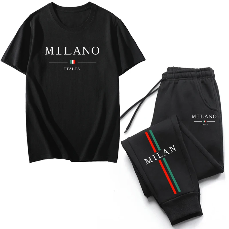 Milan Fashion Tracksuit T-shirt and Sweatpants High Grade Male Daily Casual Sport Jogging Suit Urban Trend Short Sleeved Outfits