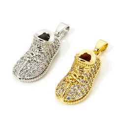 1pc New Brass Charms Multicolor Shoes 3D Micro Pave Clear Cubic Zirconia Pendant DIY Necklace For Women Men Jewelry 26mm x 9mm