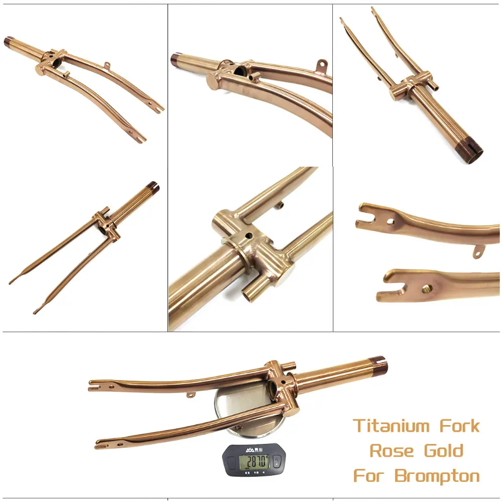 Titanium Alloy Front Fork For Brompton Folding Bike Light Threaded Fork 1&1/8" 16" Original Size Parts view 4
