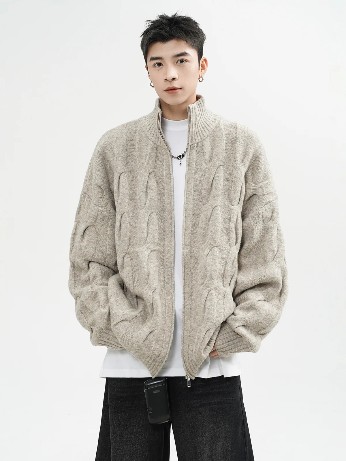 

2025 Autumn Winter Vintage Cardigan Sweaters Korean Knitted Men's Casual Turtleneck Zipper Jackets Y2K Streetwear Sweater Coat
