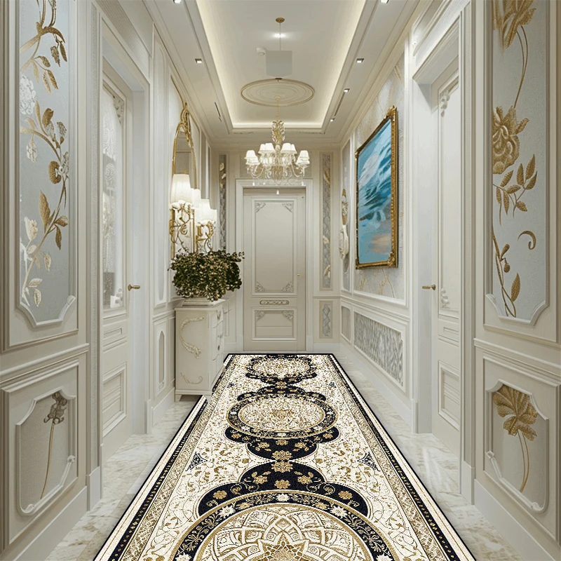 

European Luxury Corridor Runner Carpet Bedroom Entry Channel Non-slip Long Rugs Hotel Lobby Decoration Stairway Hallway Soft Mat