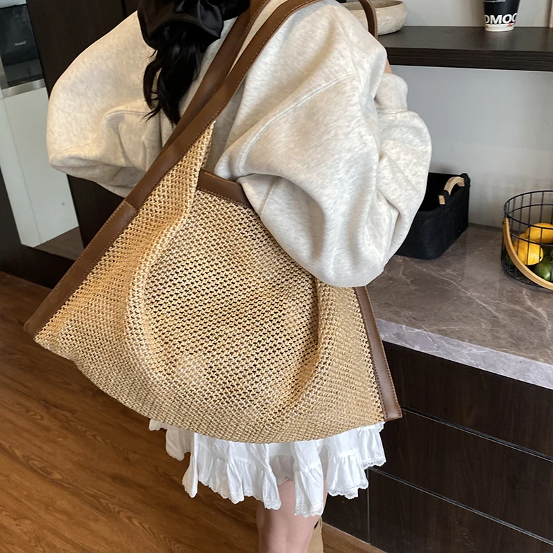 

Новая летняя сумка-тоут ручной работы большой емкости, вязаная крючком пляжная сумка на плечо, ажурная сумка, женская модная сумка подмышками