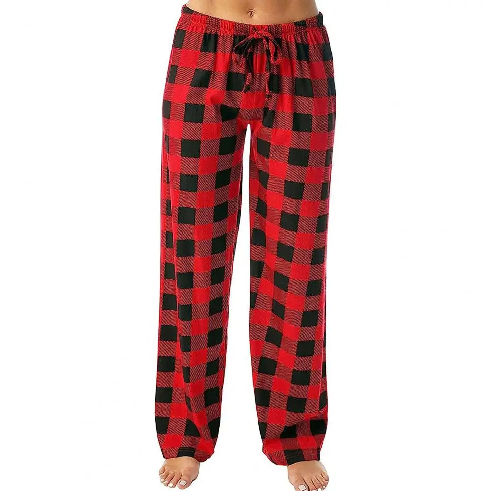 Comfortable Tie Waist Pants Comfy Women's Pajama Pants with Elastic Drawstring Waist Wide Leg Plaid Sleep Bottoms for Daily Wear