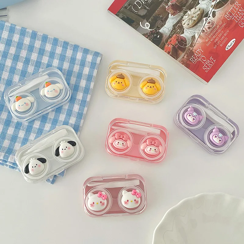 Sanrio Kawaii Hello Kitty Contact Lens Cases Transparen Portable Eye Contacts Lenses Holder Box Case with Tweezers Remover Tools