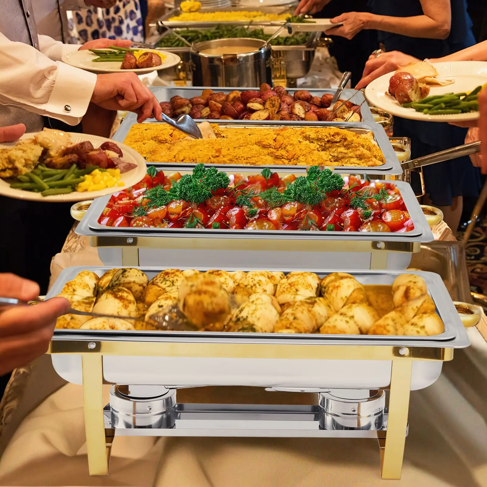 

Chafing Dishes for Buffet Set of 4, 8 QT Stainless Steel Buffet Warmers Set with Lid, Rectangular Chafing Dishes for Parties, Serving Food Warmer for Wedding Banquet Catering, Golden-only for Cooking, Only for Cooking