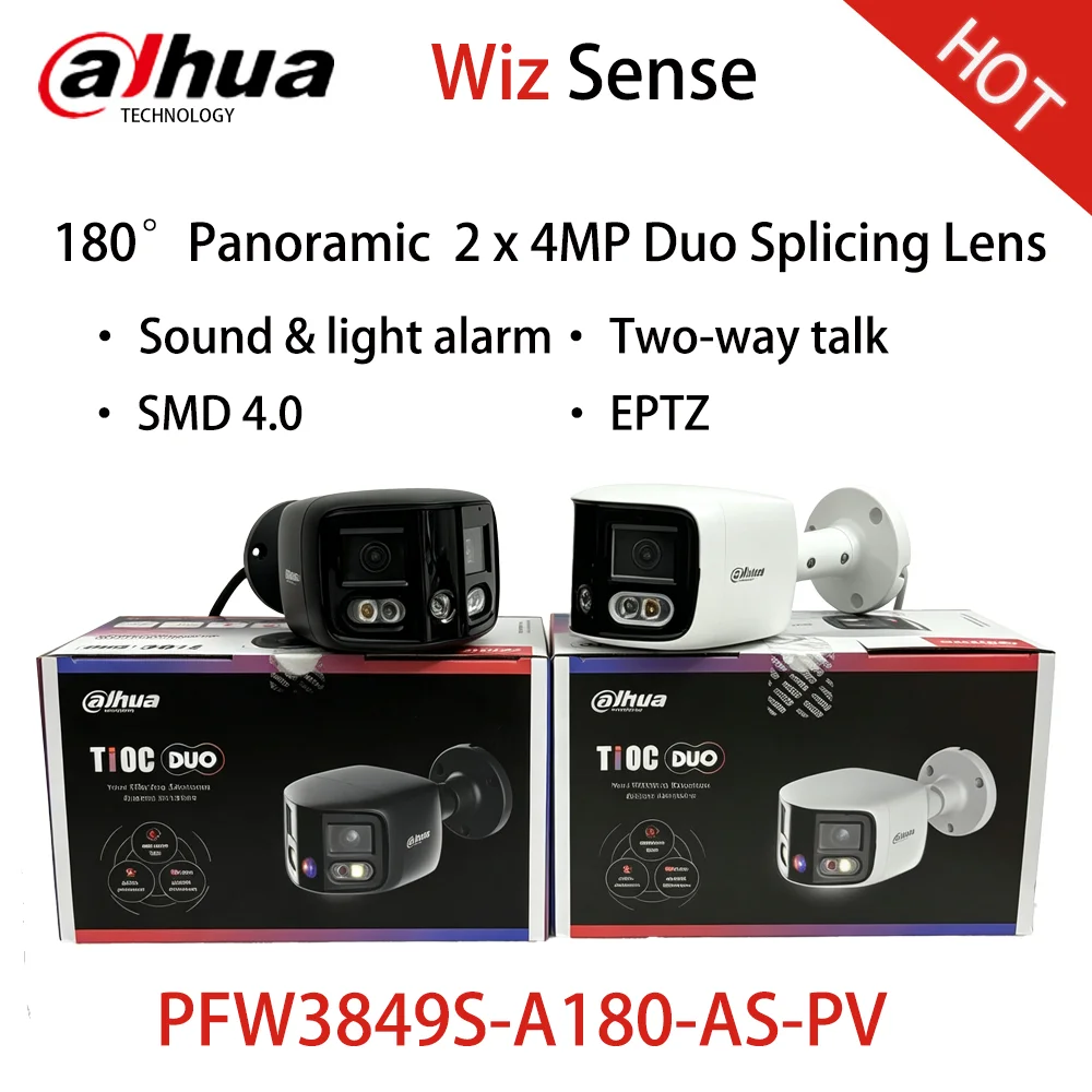 Dahua PFW3849S-A180-AS-PV 8MP Panoramic Camera 180° Wide Angle Splicing CCTV Smart Light 4K Full Color Two-way Talk EPTZ TiOC