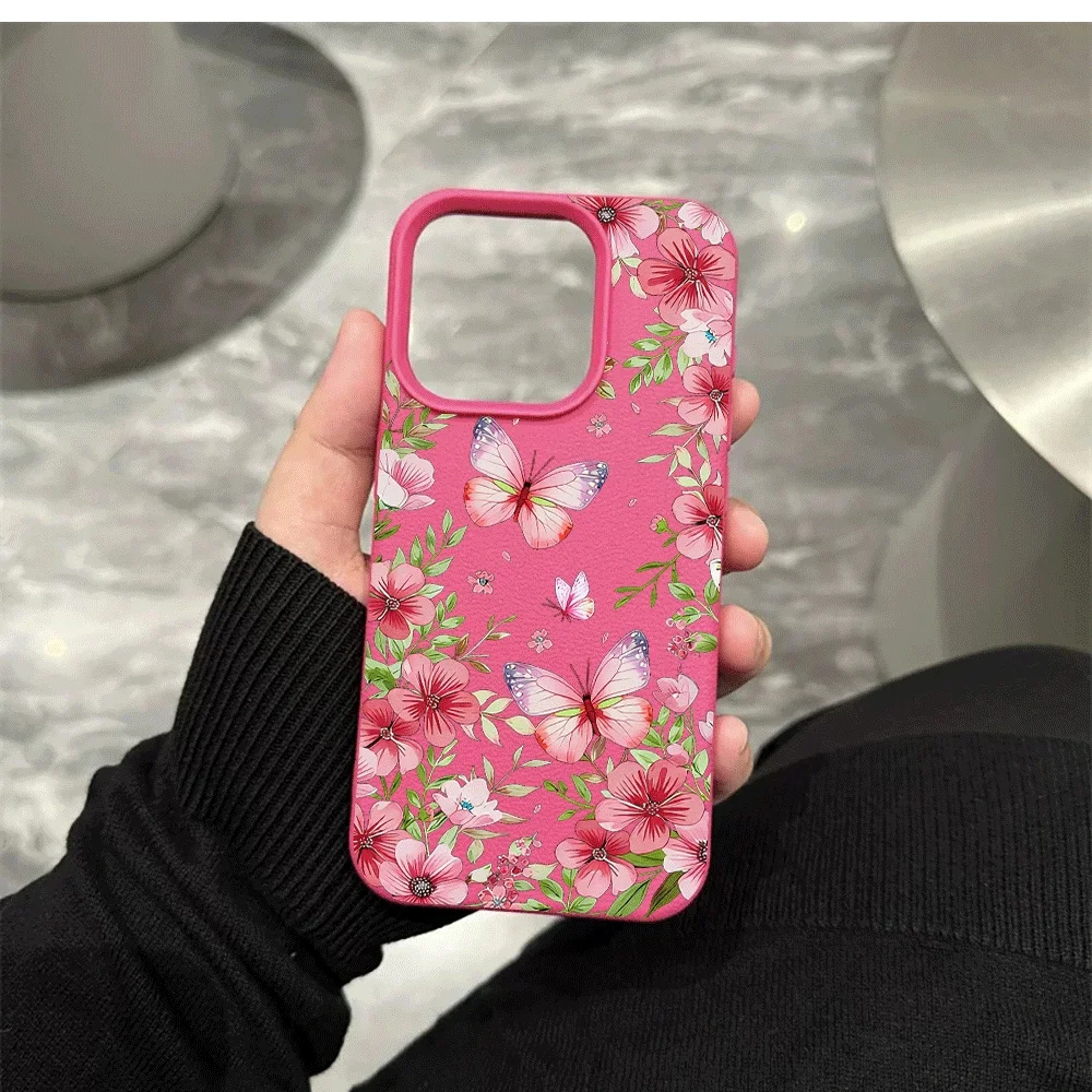 Rosa geblümte Schmetterlings-Handyhülle für iPhone 17 16 15 14 13 12 11 Pro Max 16 15 14 Plus 17 16 15 Pro 17Air Silikon-Matt-Cover – Detail 11