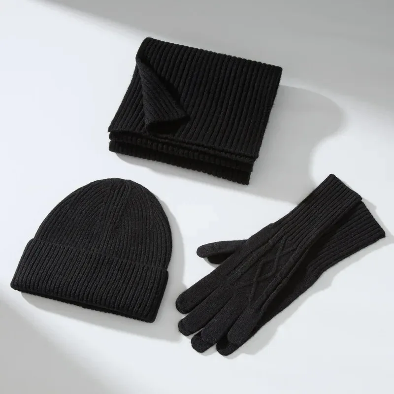 Wool Beanie Scarf And Glove Sets Knit Ribbed Three Piece Set Winter Accessories Fall Colorful Set