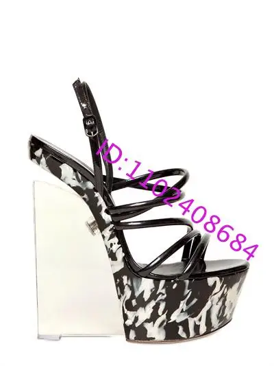 Sexy Open Toe T Strap Buckle High Pvc Wedge Sandals Design Women Super High Pvc Wedge Heel Platform Sandals
