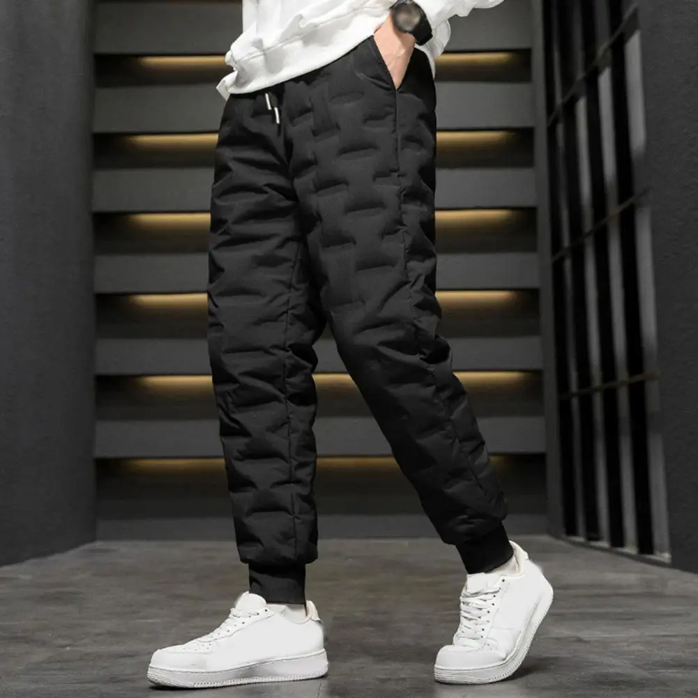 Work Pants Men's Waterproof Padded Winter Pants with Drawstring Waist Ankle-banded Design Outdoor Thermal Sweatpants