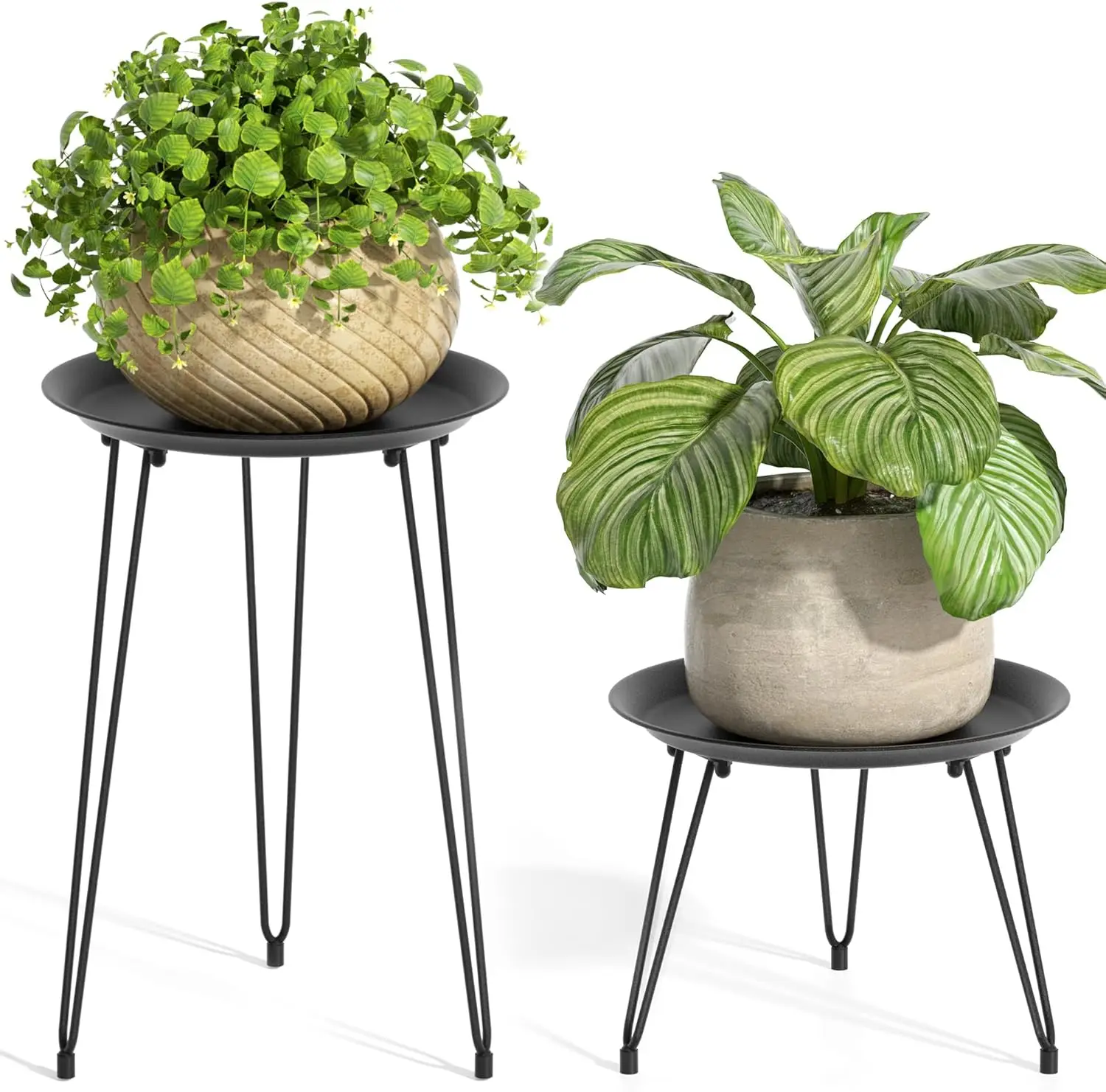 

Indoor Outdoor Metal Plant Stand Round Table Heavy Duty Stool for Flower Pots Home Decor 2 Pack Short Tall