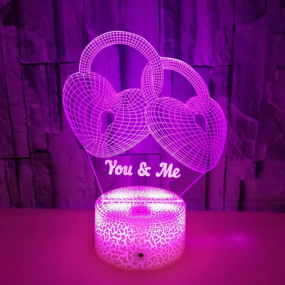 Nighdn-luz nocturna con cerradura de amor romántica, lámpara de ilusión 3D para mesa, decoración de dormitorio, regalo de cumpleaños y San Valentín para amante