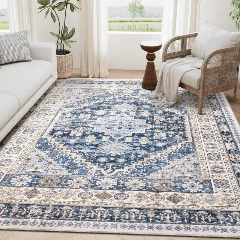Retro Persian Imitation Cashmere Rug, Non-washable Ethnic Style Floor Mat for Living Room