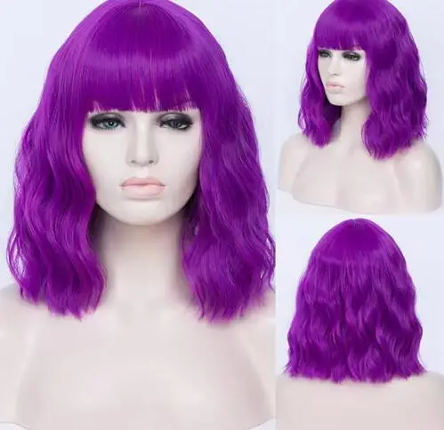 Cosplay Wigs for Women Bobo Green Red Blue Purple Orange Black Pink Wig Short Curly Synthetic Wig With Bangs