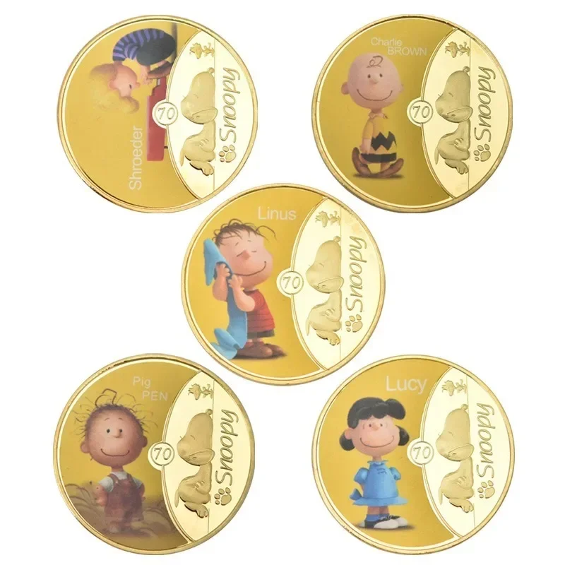 Snoopy Cartoon Commemorative Coin Gold Coin Anime Action Figure Q Figural Anime Cute Decoration Children Birthday Christmas Gift