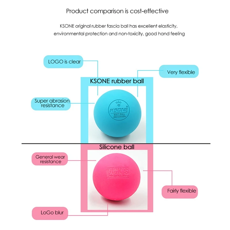 KSONE Massage Ball 6.3Cm Fascia Ball Lacrosse Ball Yoga Muscle Relaxation Pain Relief Portable Physiotherapy Ball