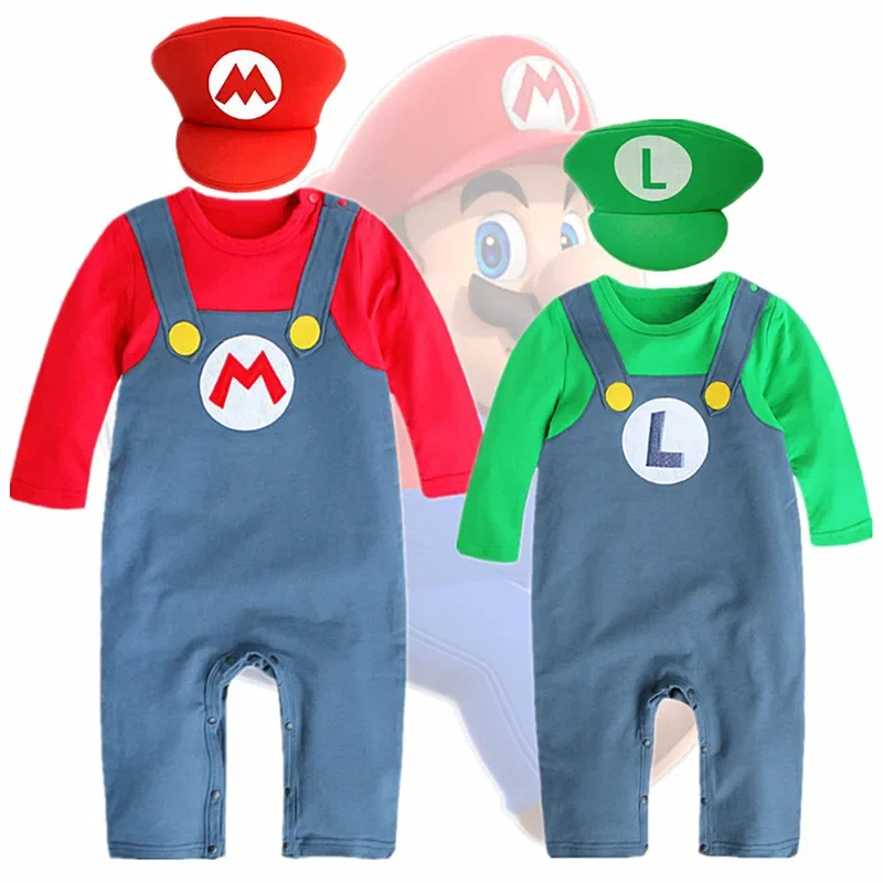 0-2Y Toddler Mar Costume Animation Game Louis Brothers Jumpsuit Halloween Cotton Harness Crawl Clothes Baby Cosplay Suit