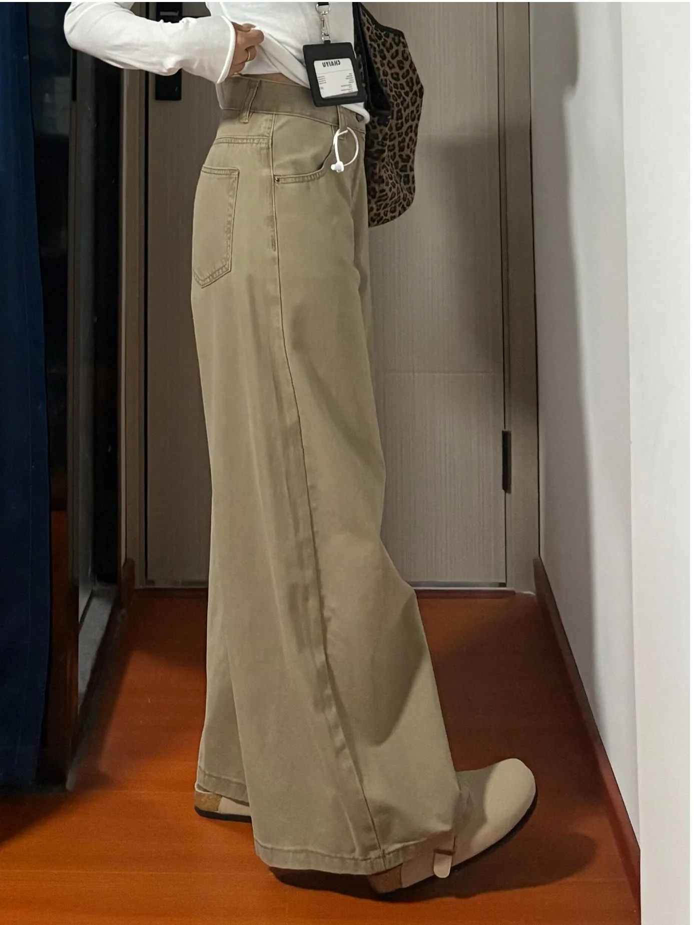

American Sle Khaki Wide Leg Jeans High Waist Slimming Loose Straight Leg Pants Women's Spring Season Casual Jeans