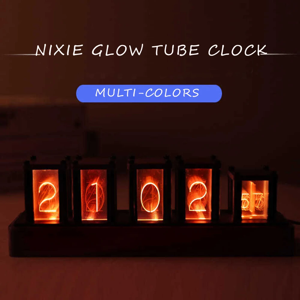 Original Version DIY Wooden Nixie Tube Clock with Colorful RGB LED Glows for Game Room Decoration.Luxury Packing for Gift Idea