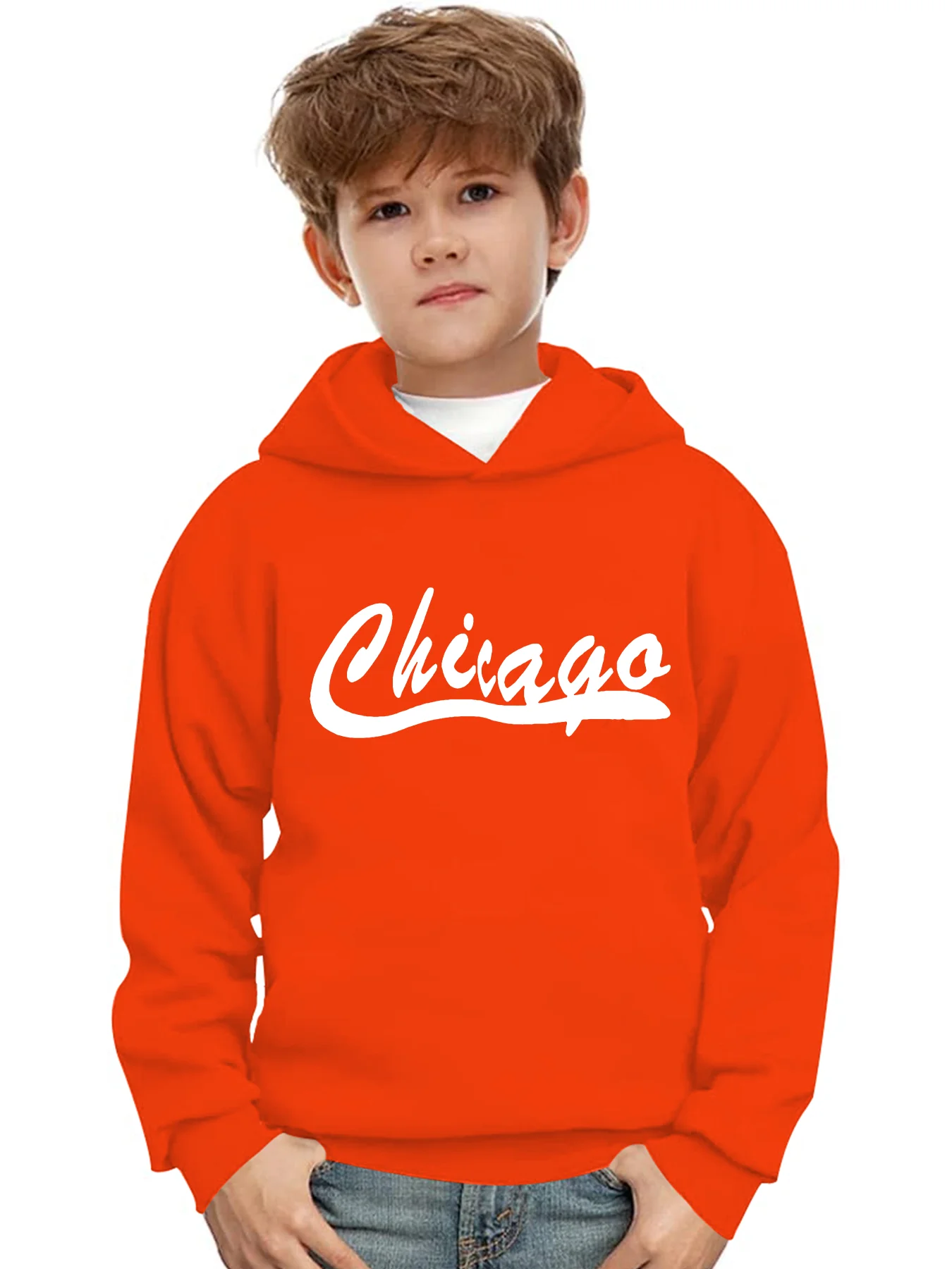 CHICAGO Letter Print Hoodies Children Casual Comfortable Loose Long Sleeve Tops Sweatshirts Cartoon Coat Autumn Winter Clothes