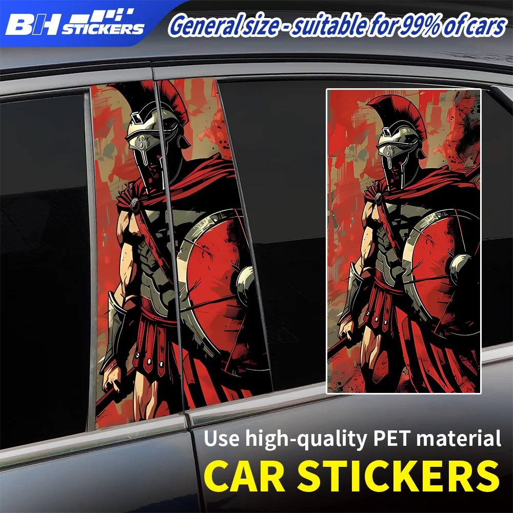 

Red Spartan Warrior Car B-Pillar Stickers Comic Style Vinyl Decals Gladiator Window Post Trim Universal Car Styling Accessories