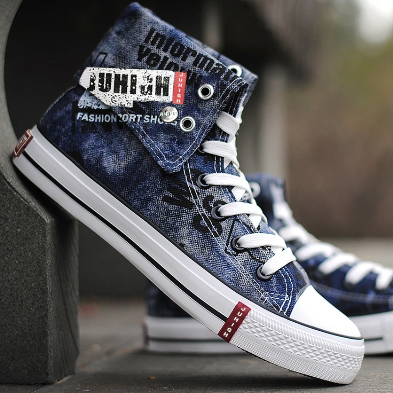 Men's Casual Shoes Blue Vulcanized Canvas Shoes for Men High Top Sports Shoes Breathable New Men Denim Shoes Zapatillas Hombre