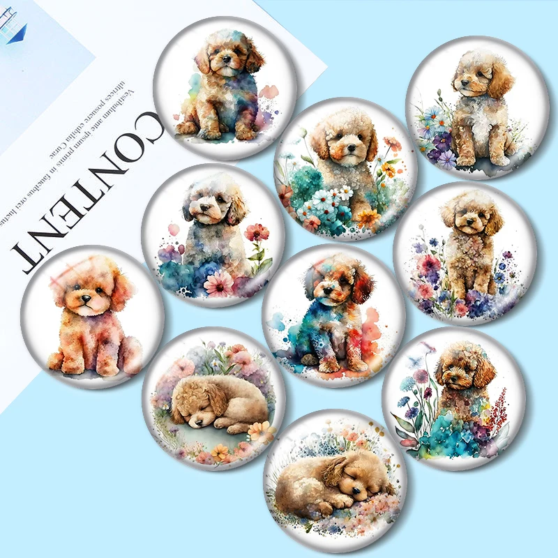 

Poodle clip art watercolor illustration Art 10pcs 12mm/16mm/18mm/25mm Round Photo Glass Cabochon Demo Flat Back Making findings