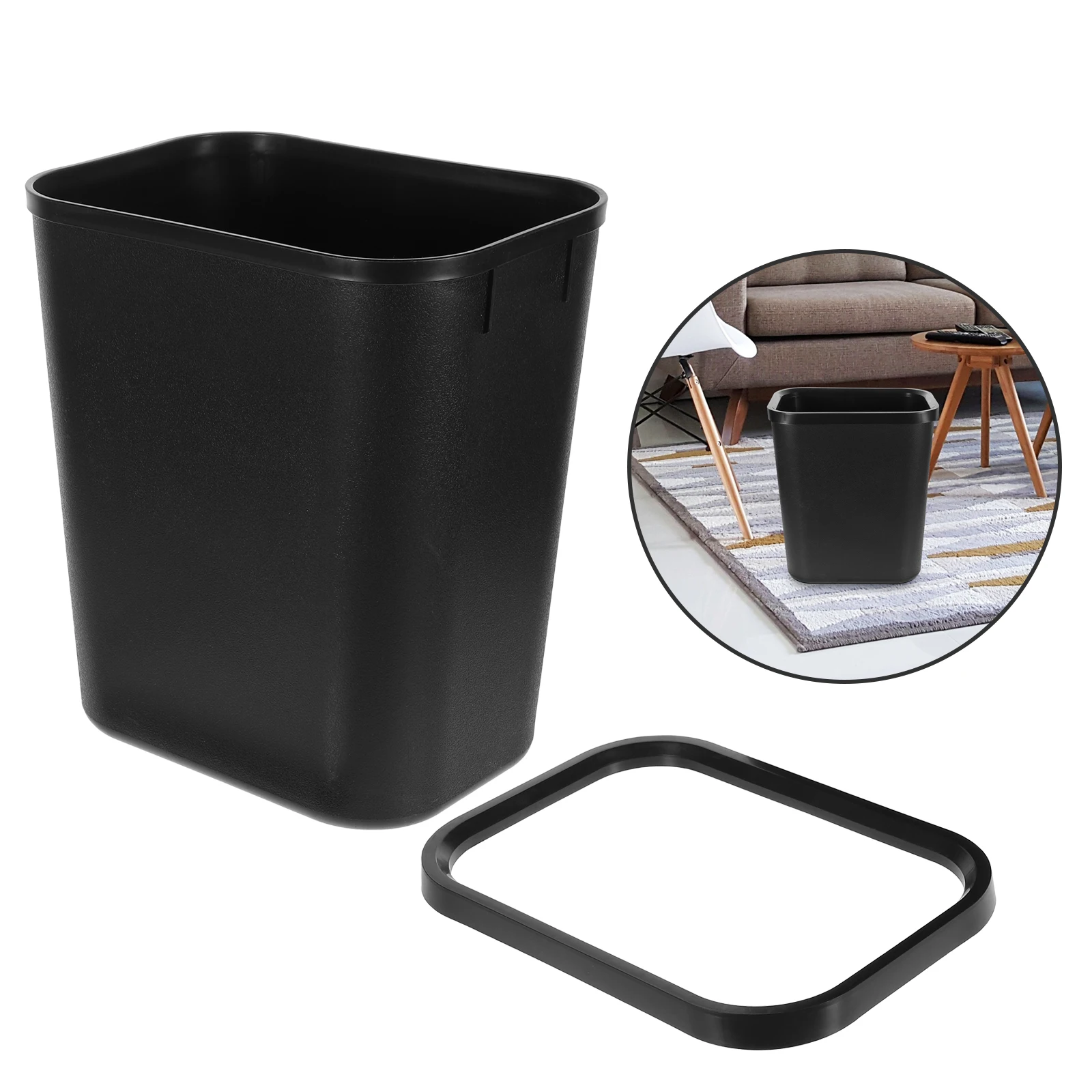 

13 Quart Space Saving Trash Can 15L Kitchen Garbage Container Black Plastic Large Capacity Under Desk Dorm Easy Clean