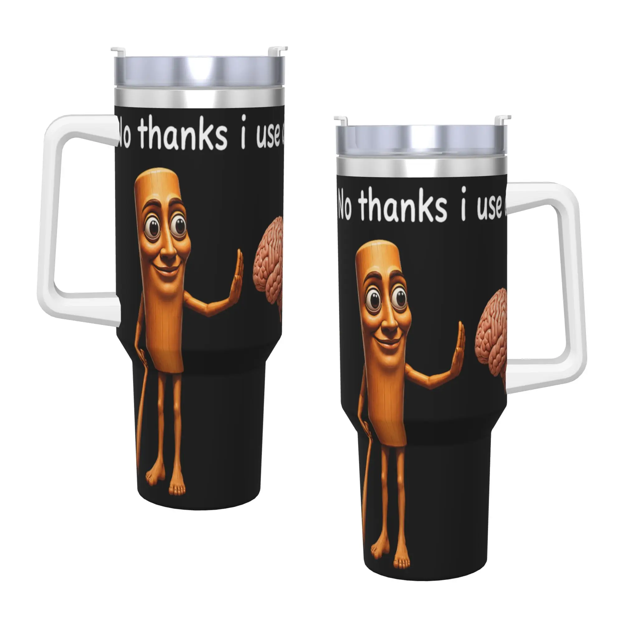Stainless Steel Tumbler Power of AI Tung Sahur Abandons His Brain Funny Meme Joke Car Mugs With Straws Cold and Hot Water Bottle