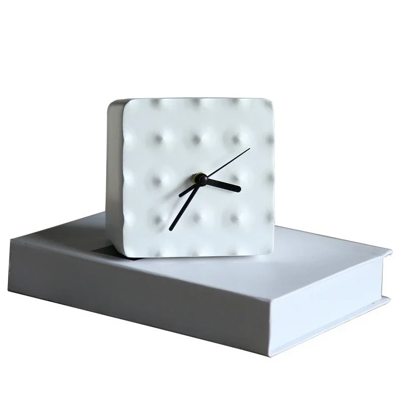 

White geometric clock ornament, creative shape white home jewelry square