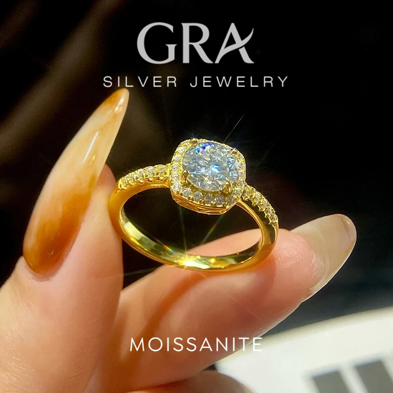 GRA Classic 0.5-1CT Fashion Square Real Moissanite Diamond Engagement Rings For Women Real 925 Sterling Silver Wedding Jewelry