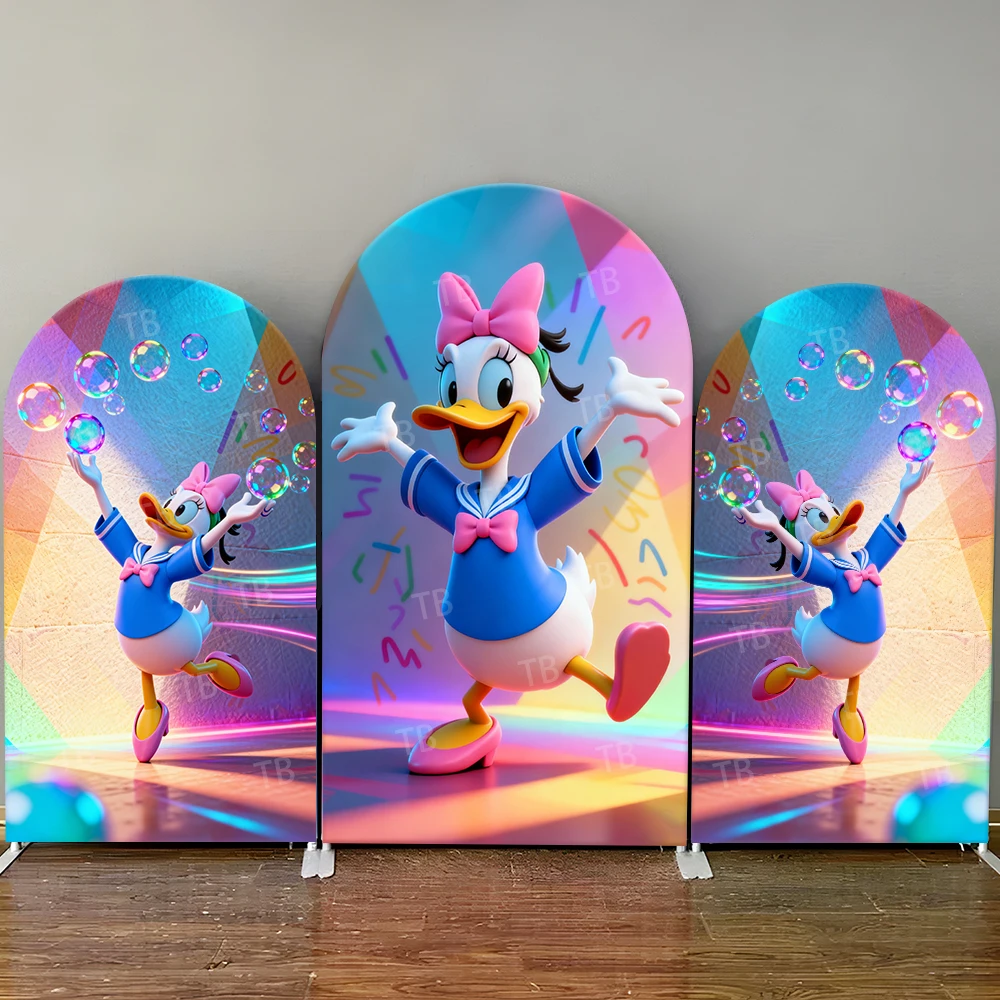 

Disney Daisy Duck Rainbow Bubble Style Arch Backdrop Cover Kids Party Decoration Photo Booth & Festive Celebration Background