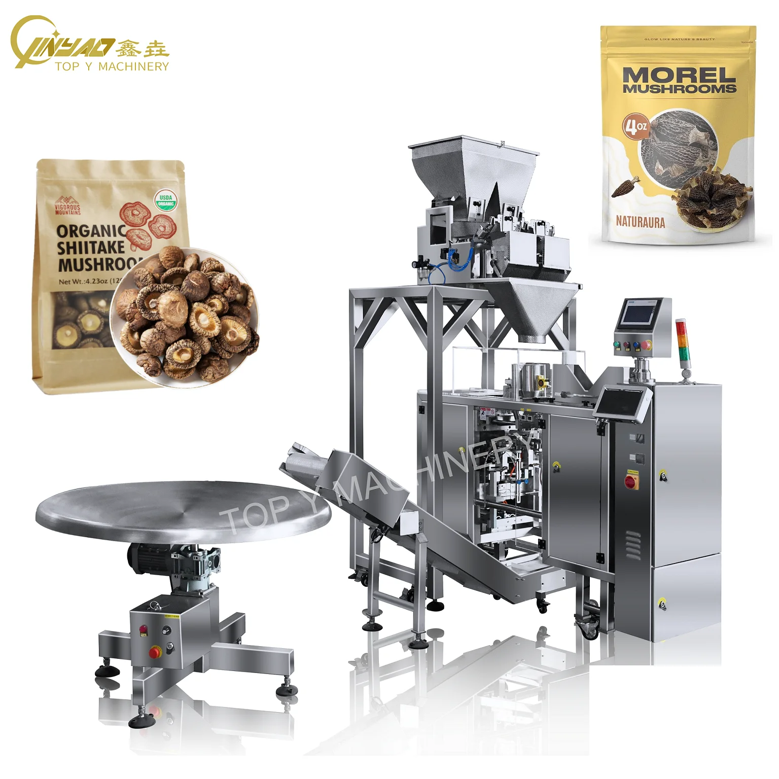 Máquina envasadora de bolsas prefabricadas de setas Shiitake, báscula de hoyuelos, máquina envasadora antiadherente Morel Morchella Doypack