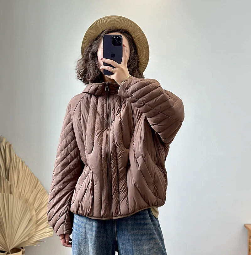 Schinteon Women Ultralight 90% White Duck Down Jacket Over Size Loose Casual Autumn Winter Outwear Vintage Coat Hood 2026 New