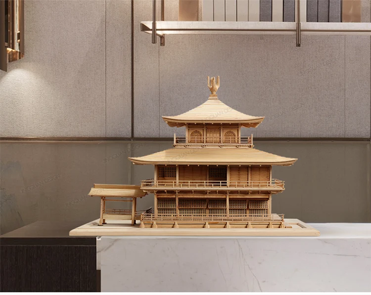 Kinkakuji Temple Zen Genkan ancient architectural model ornaments solid wood handicrafts customization